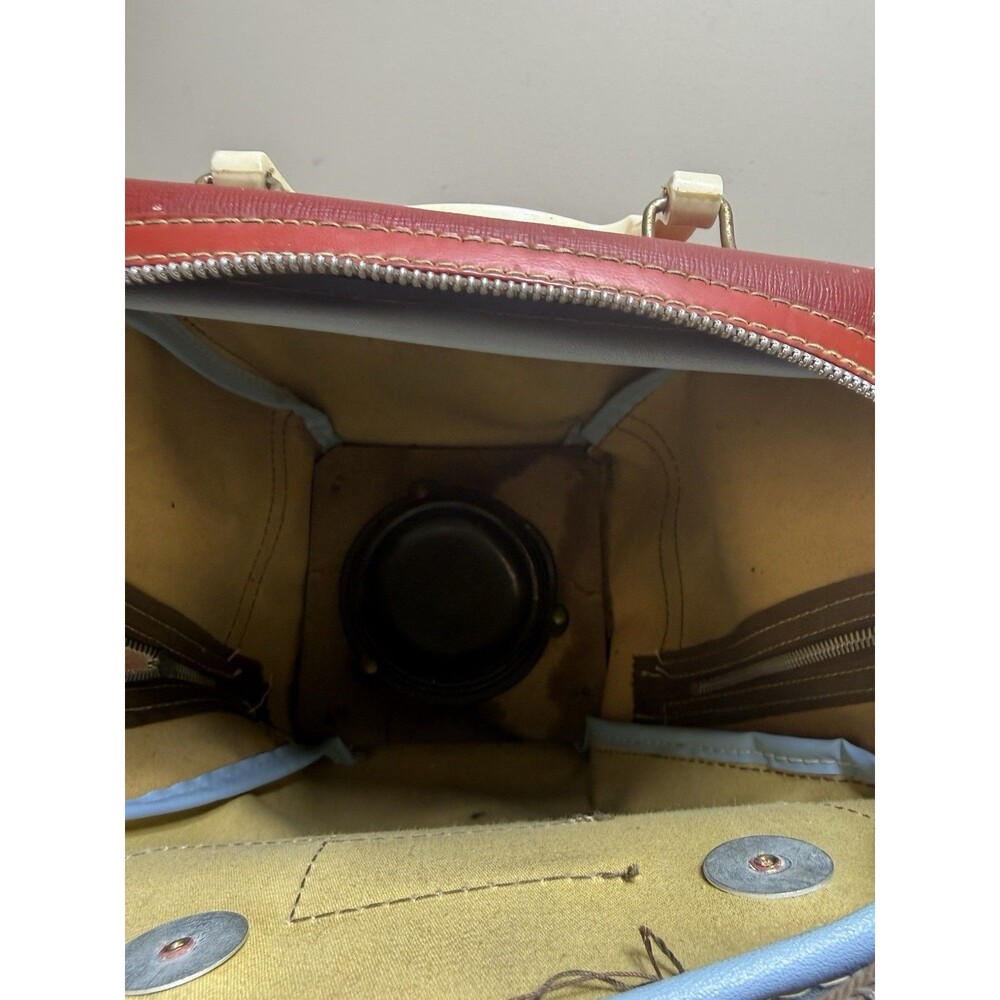 Vintage Red Vinyl Bowling Ball Bag Retro 1960s 70s Single Ball Carrier - Picture 9 of 9